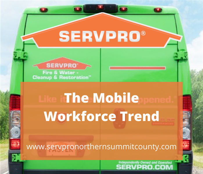 The back of a green SERVPRO van with the title The Mobile Workforce Trend and the website www.servpronorthernsummitcounty.com